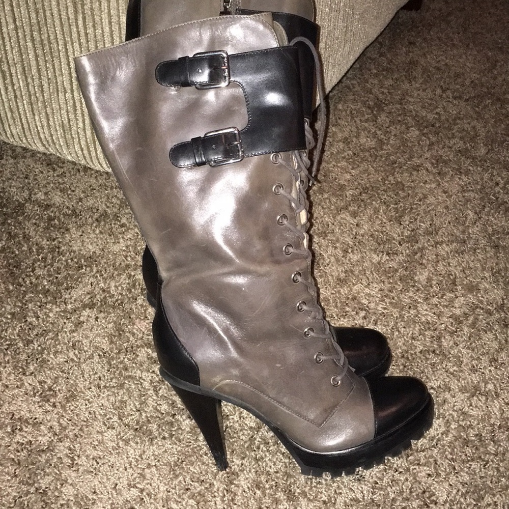 KORS by Michael Kors brand 2 tone real leather combat lug sole platform boots